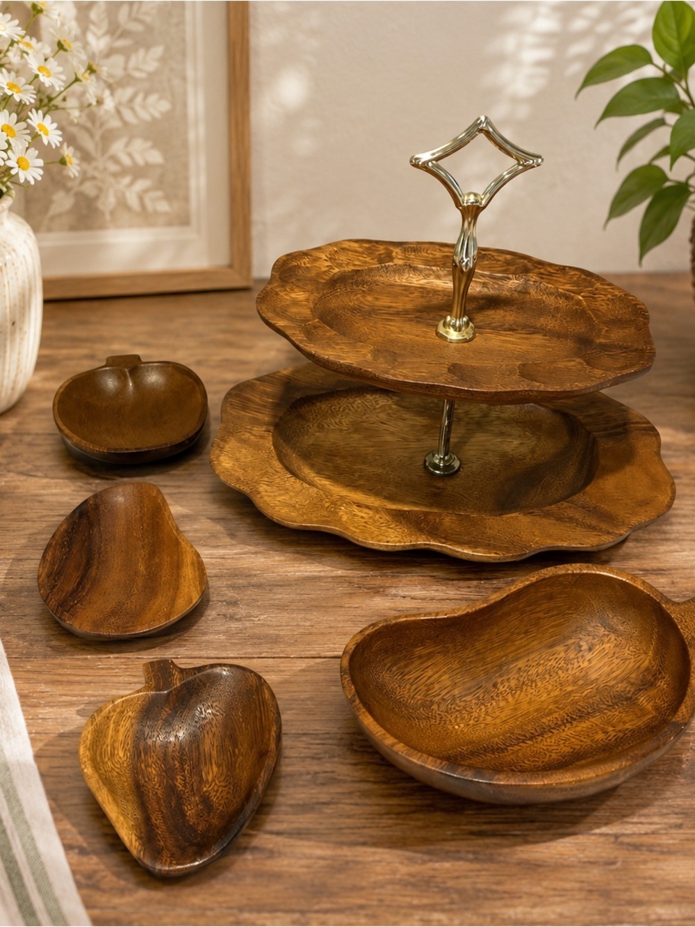 VINTAGE Wooden Serving Set – 5 Pieces